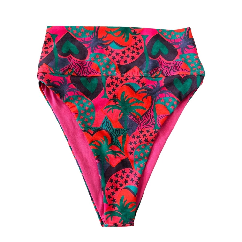Beach Riot Tropical Heart Palm Print High Waist Bikini Bottoms XS